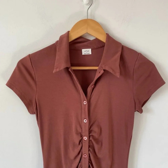 Aritzia Wilfred Short Sleeve Jersey Cinched Visit Dress Sz Small - Picture 3 of 7